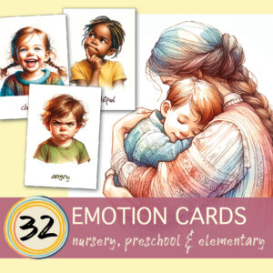 Set of 32 Emotion Cards | Watercolor Style | Learning Cards “How are you feeling?” (real card set, english)