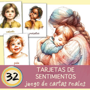 Set de tarjetas 32 tarjetas sentimientos | acuarela | tarjetas dibujos sentimientos emociones (Tarjetas en español)